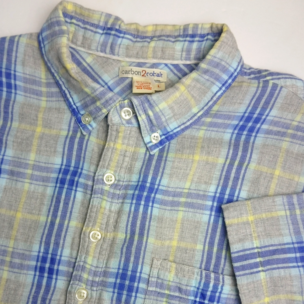 Carbon2Cobalt Blue Plaid 1/2 Button‎ Pullover Short Sleeve Large